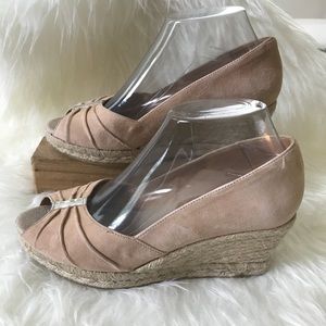 Kanna Suede Peep Toe Espadrilles Wedges Camel Sz 8